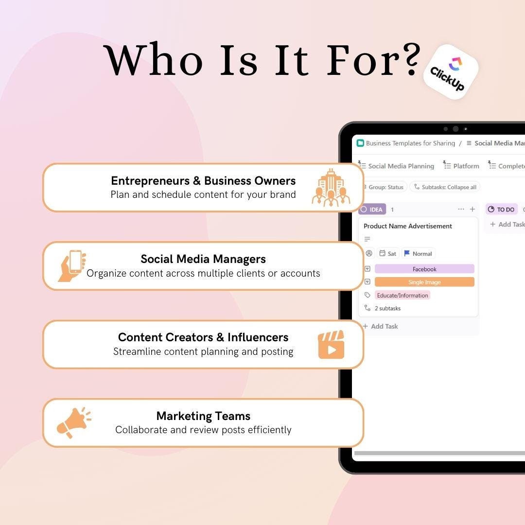 Social Media Management ClickUp Template for Beginners | ClickUp Social Media Calendar