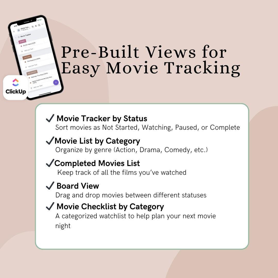 Movie Tracker Clickup Template for Beginners | Easy Movie Organizer