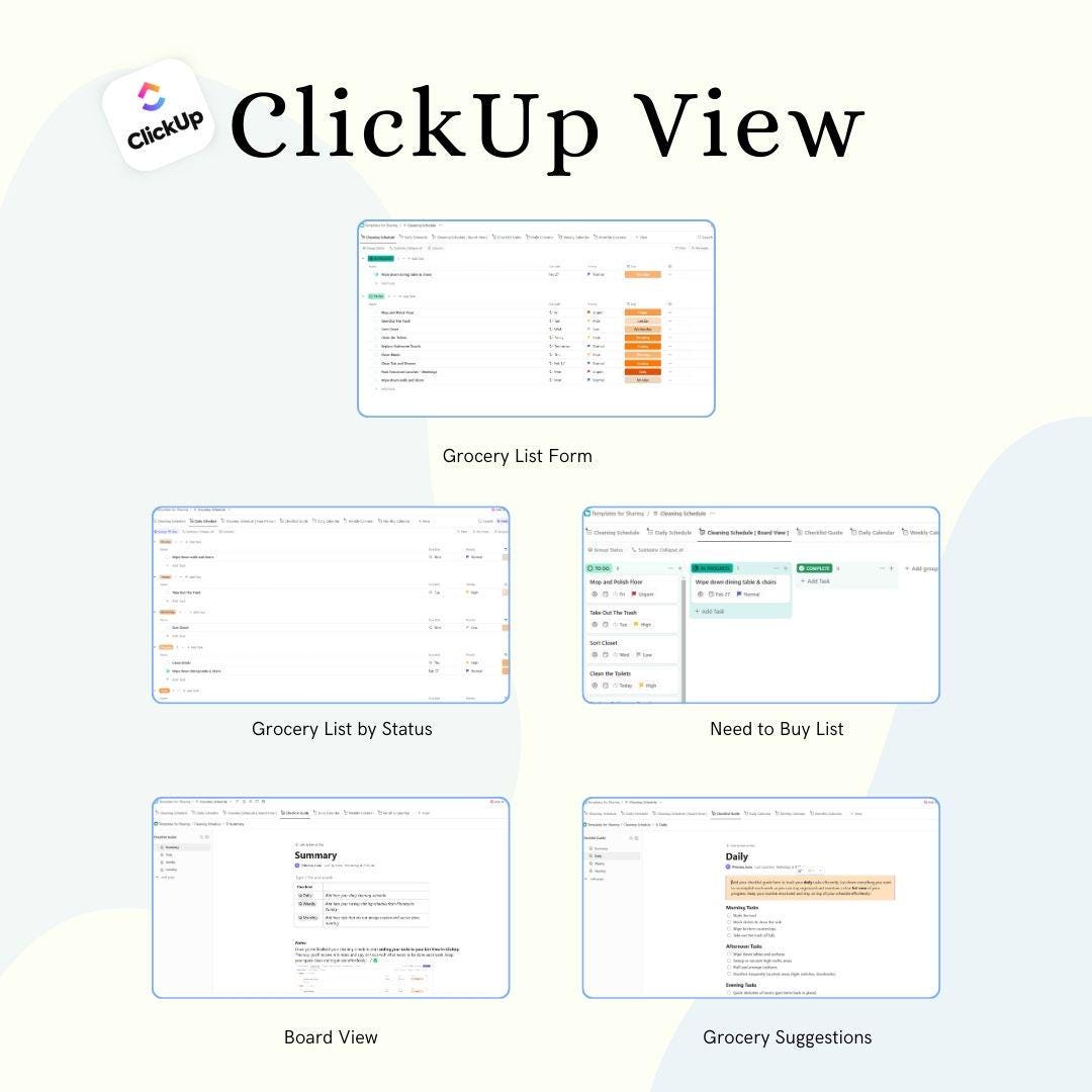 Grocery List Clickup Template for Meal Planning