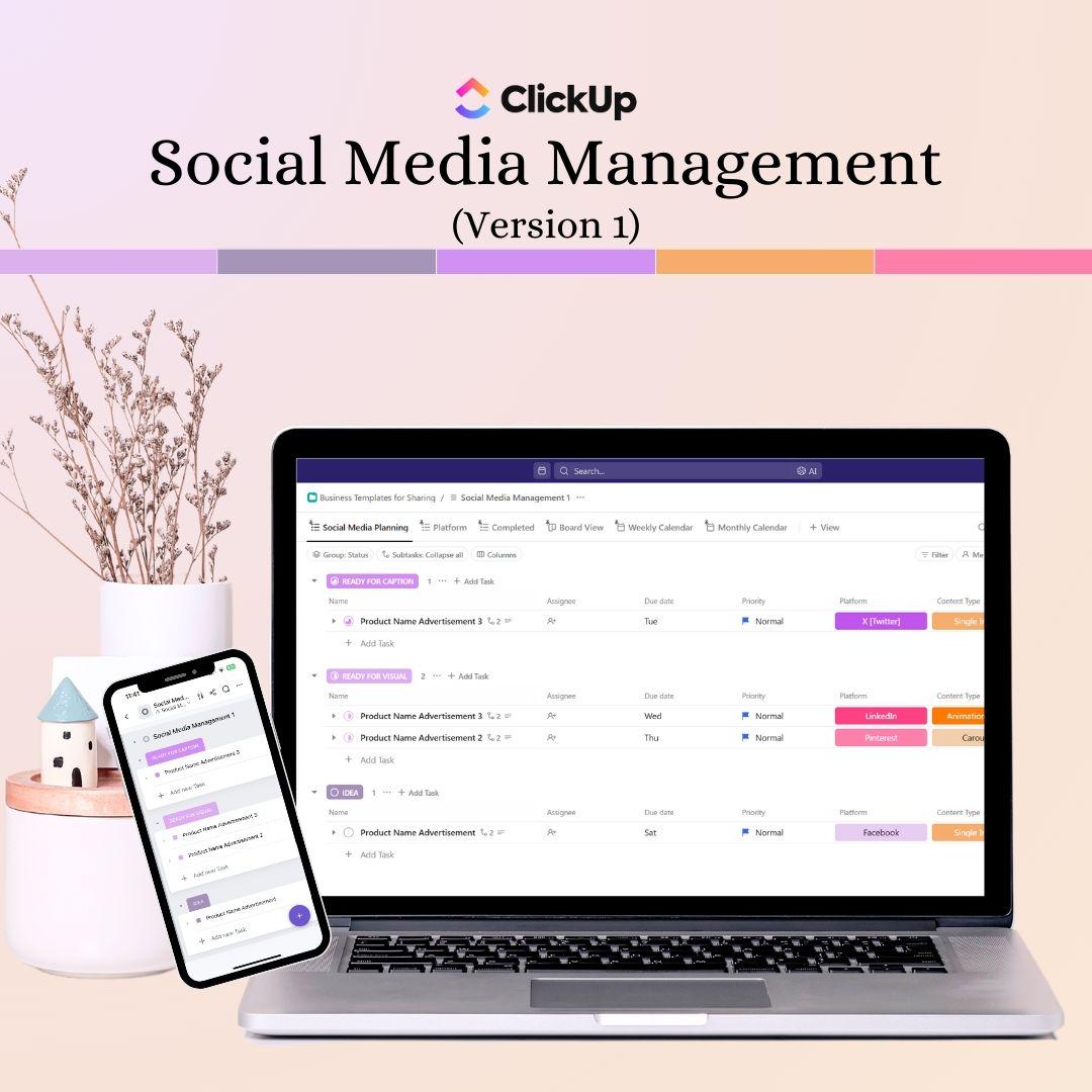 Social Media Management ClickUp Template for Beginners | ClickUp Social Media Calendar