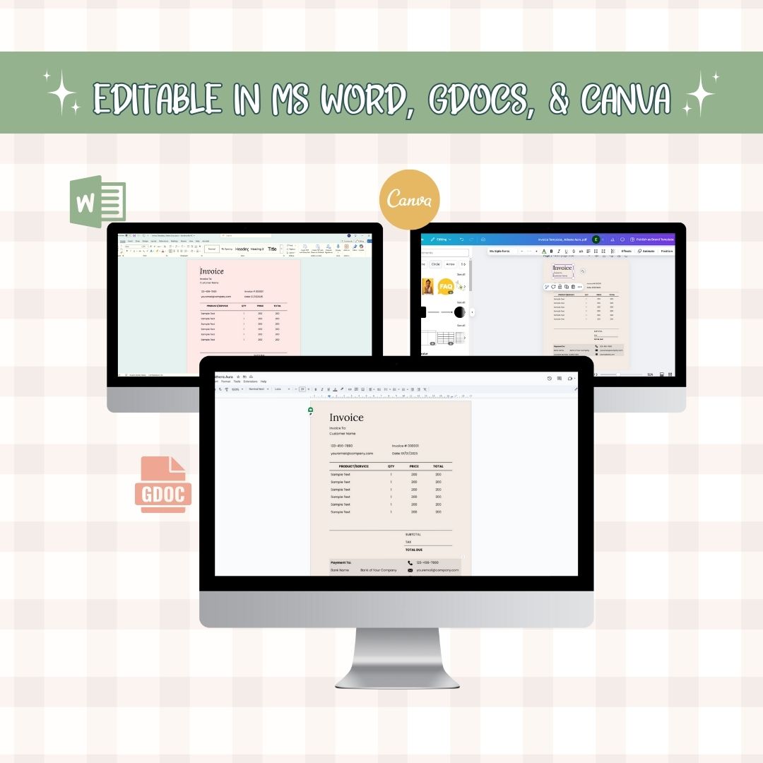 editable invoice template in different platforms