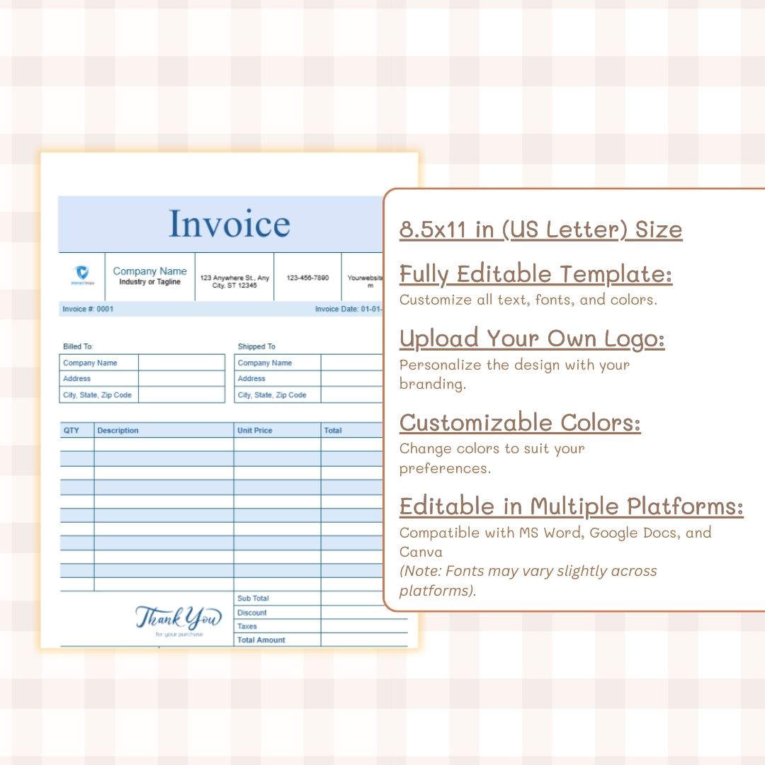 fully editable and customizable invoice template