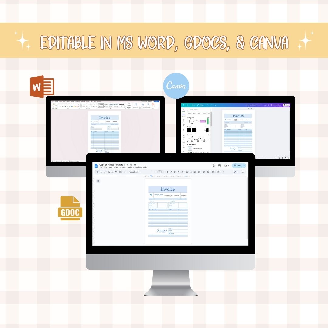 editable invoice template in different platforms