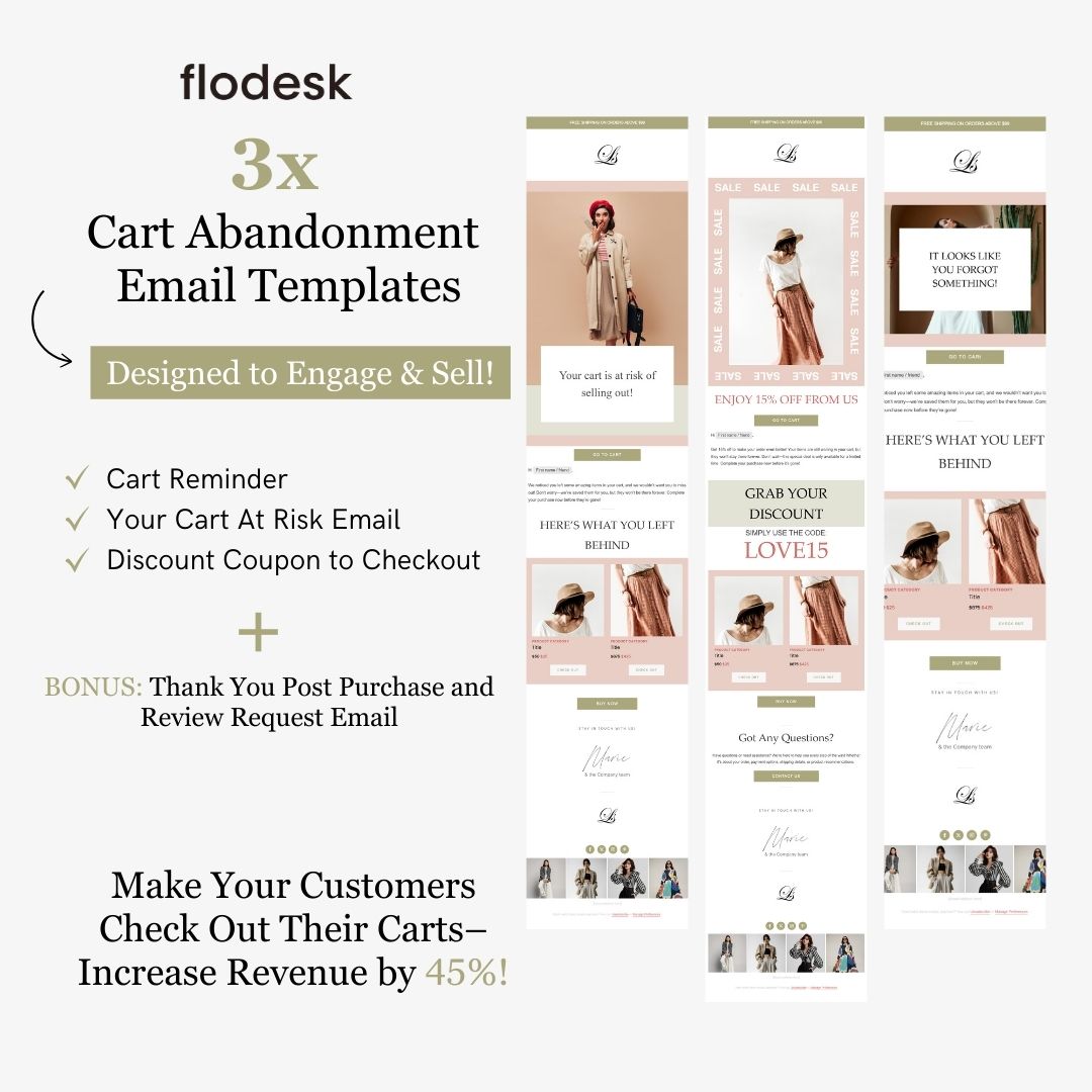 Green & Pink Theme Flodesk Minimalist Cart Abandonment Email Series