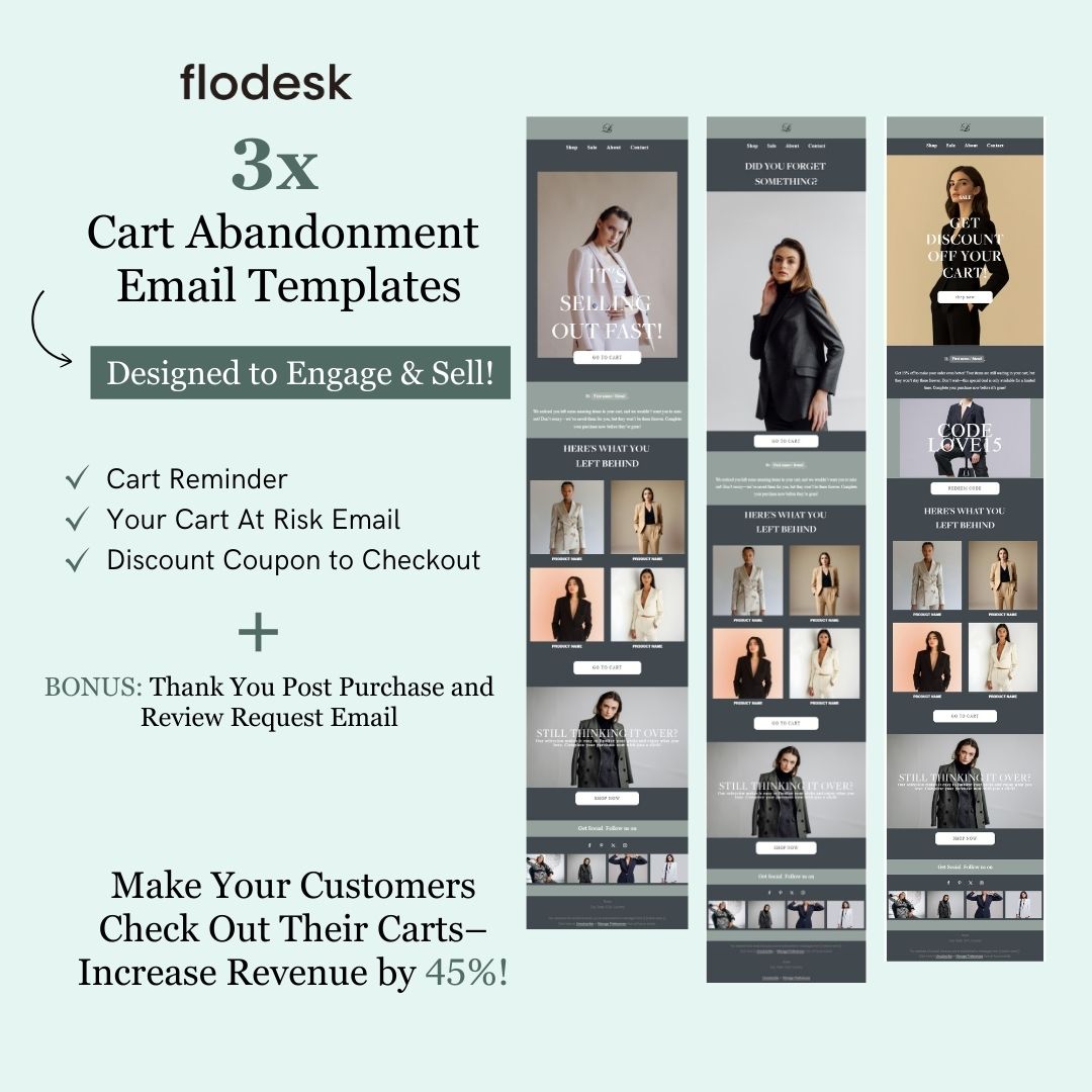 Blue & Green Theme Flodesk Minimalist Cart Abandonment Email Series