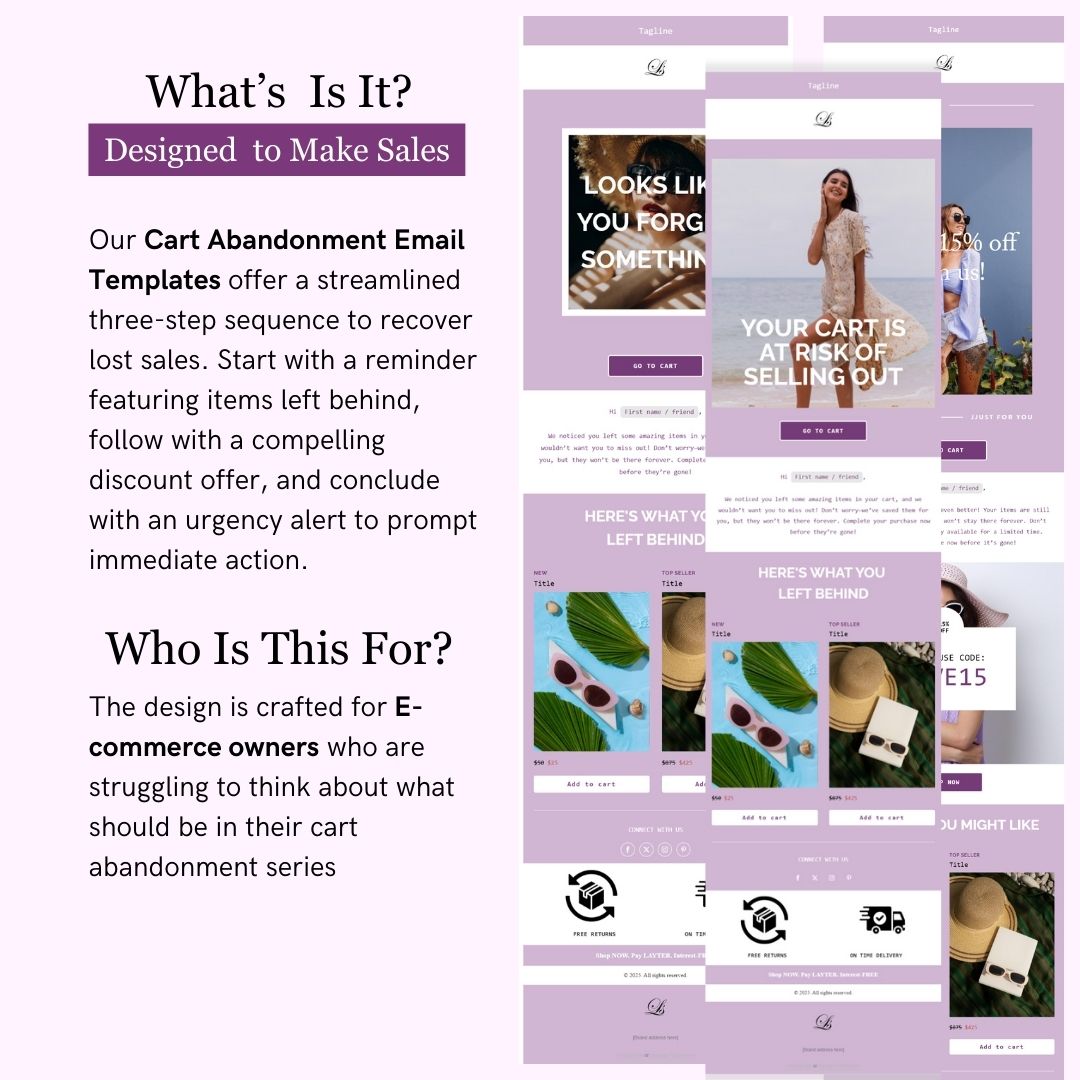 Purple & White Theme Flodesk Minimalist Cart Abandonment Email Series