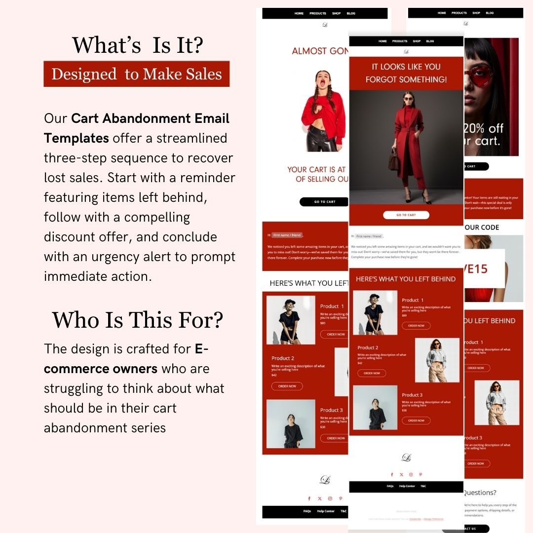 Black & Red Theme Flodesk Minimalist Cart Abandonment Email Series