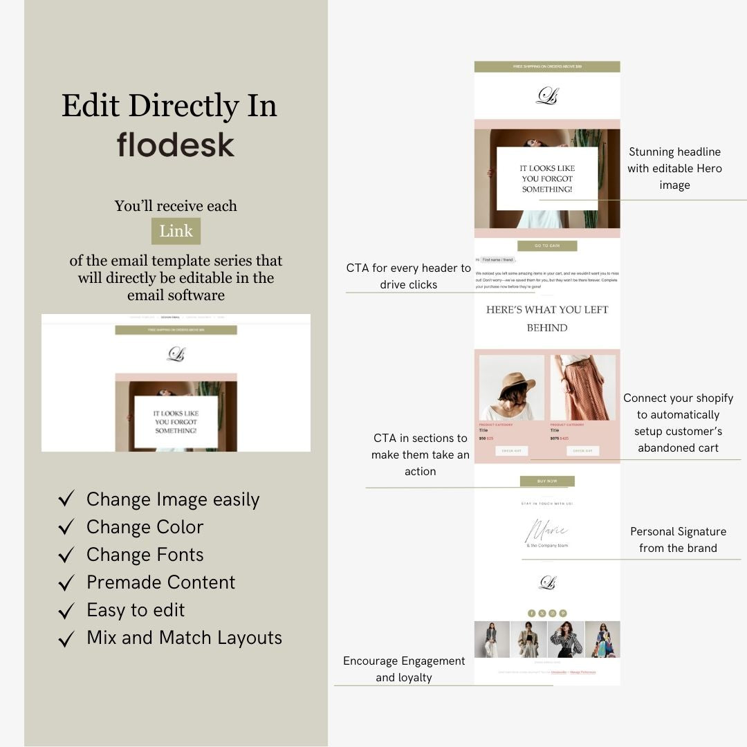 Green & Pink Theme Flodesk Minimalist Cart Abandonment Email Series