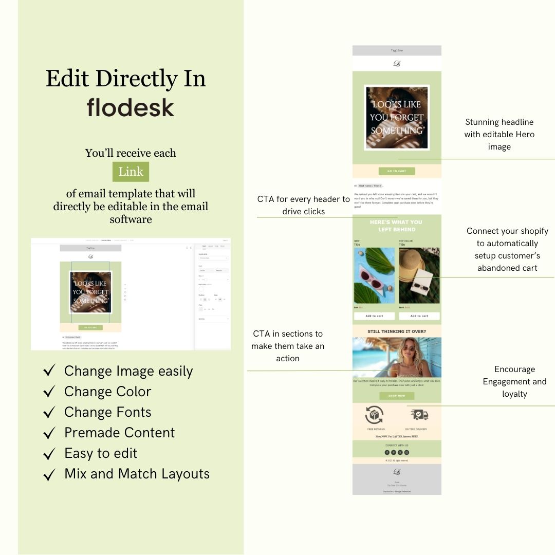 Green & Yellow Theme Flodesk Minimalist Cart Abandonment Email Series