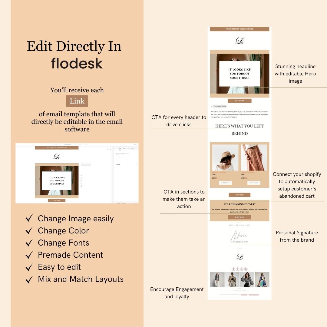 Brown & Nude Theme Flodesk Minimalist Cart Abandonment Email Series