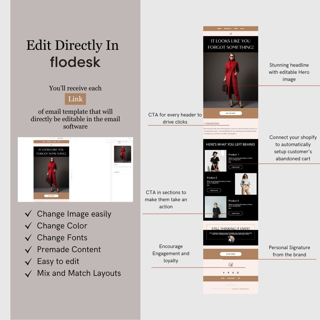 Brown & Black Theme Flodesk Minimalist Cart Abandonment Email Series