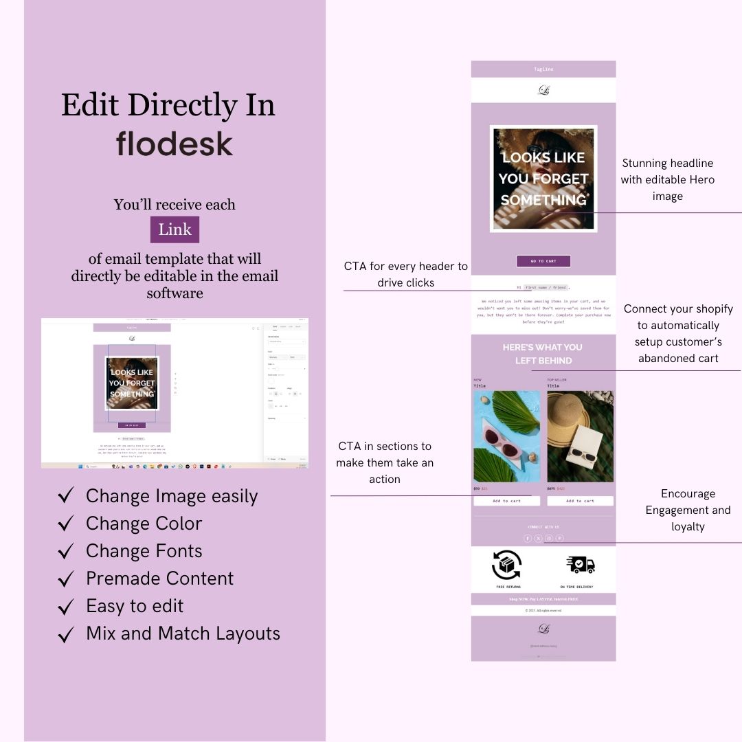 Purple & White Theme Flodesk Minimalist Cart Abandonment Email Series