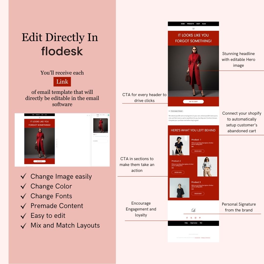 Black & Red Theme Flodesk Minimalist Cart Abandonment Email Series