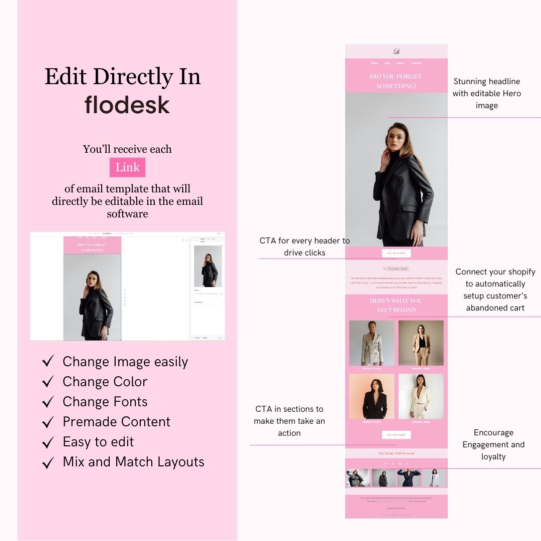 Pink Theme Flodesk Minimalist Cart Abandonment Email Series