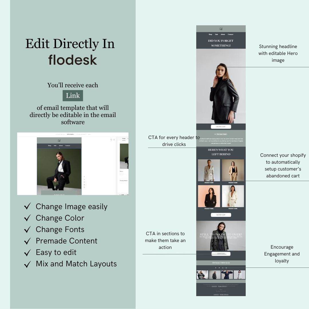 Blue & Green Theme Flodesk Minimalist Cart Abandonment Email Series