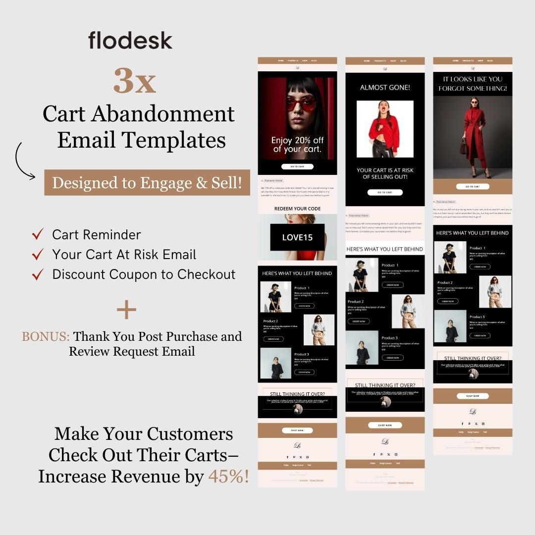 Brown & Black Theme Flodesk Minimalist Cart Abandonment Email Series