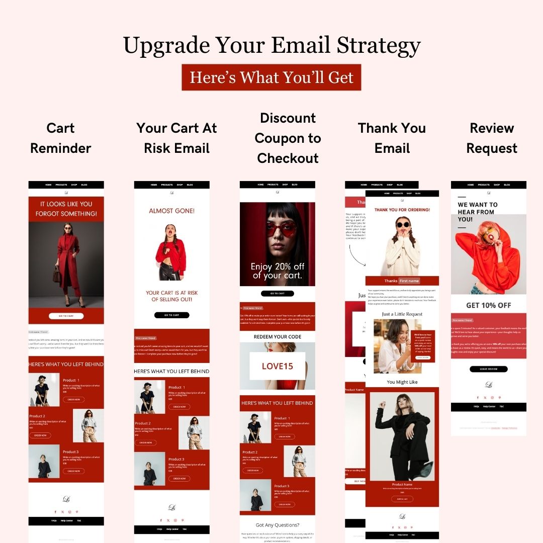 Black & Red Theme Flodesk Minimalist Cart Abandonment Email Series