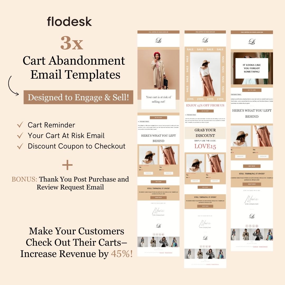 Brown & Nude Theme Flodesk Minimalist Cart Abandonment Email Series