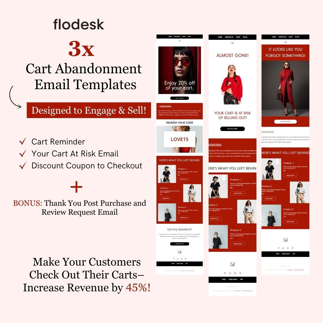 Black & Red Theme Flodesk Minimalist Cart Abandonment Email Series