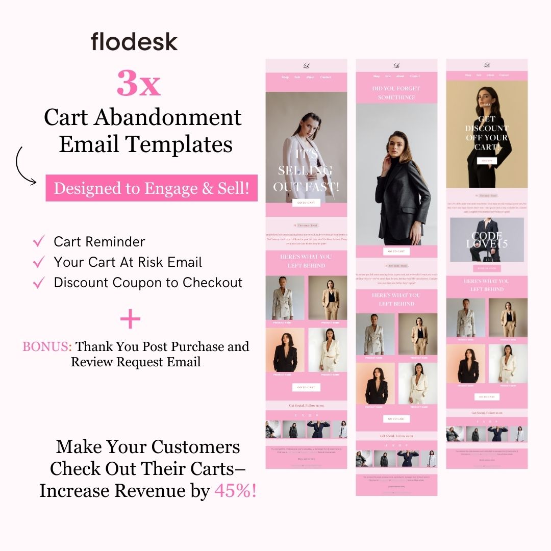 Pink Theme Flodesk Minimalist Cart Abandonment Email Series