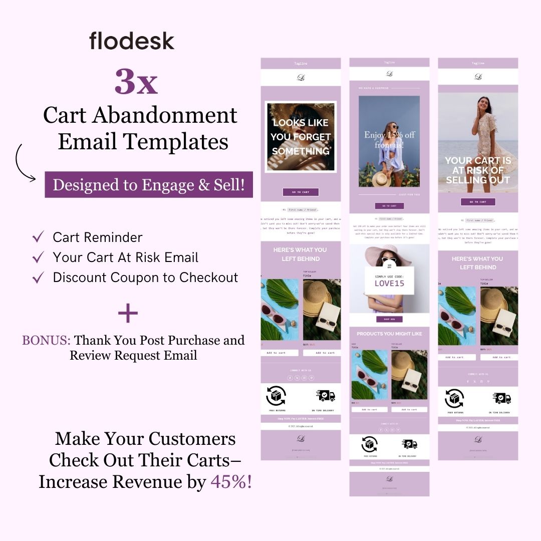 Purple & White Theme Flodesk Minimalist Cart Abandonment Email Series