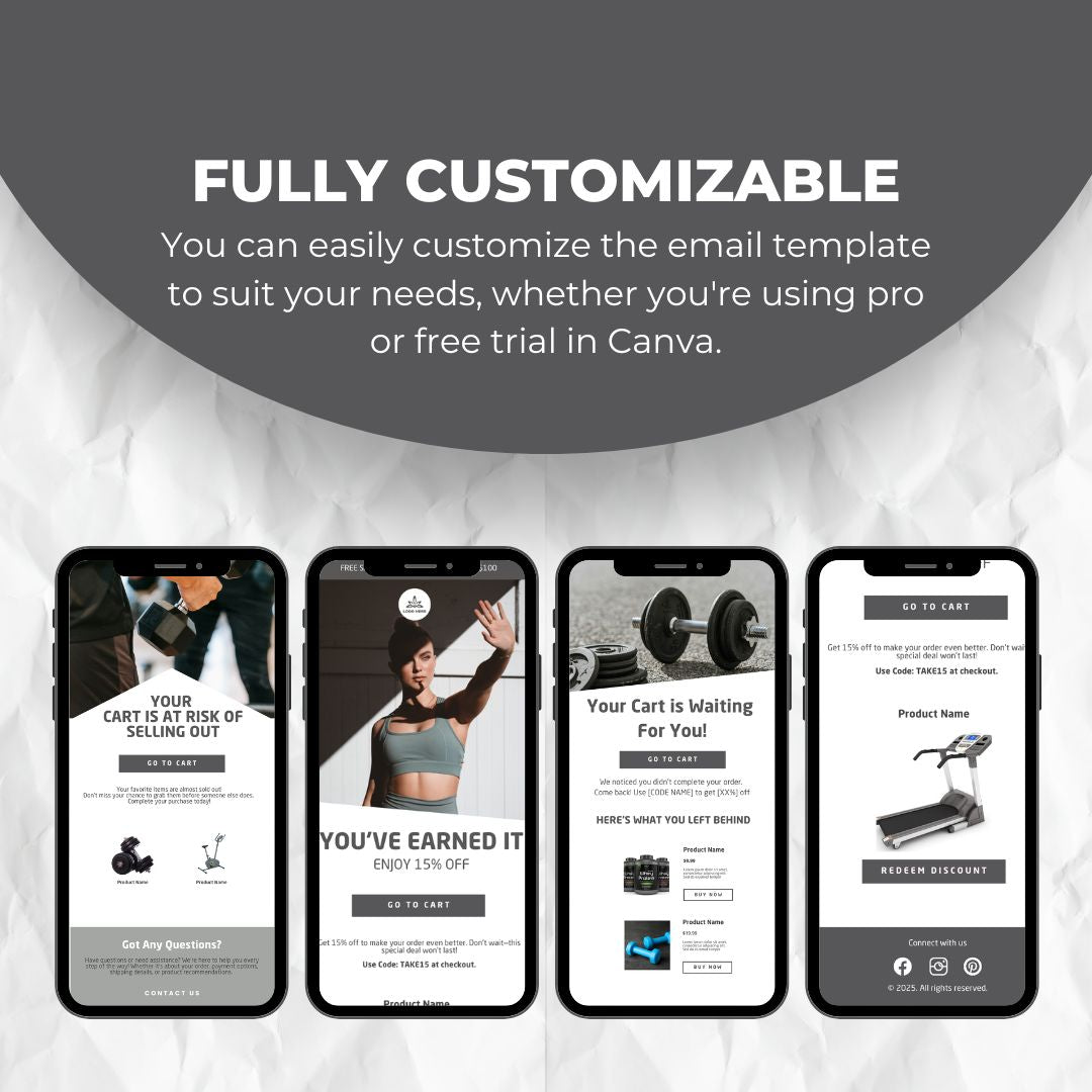 Fitness Equipment Cart Abandonment Email Template - Grey