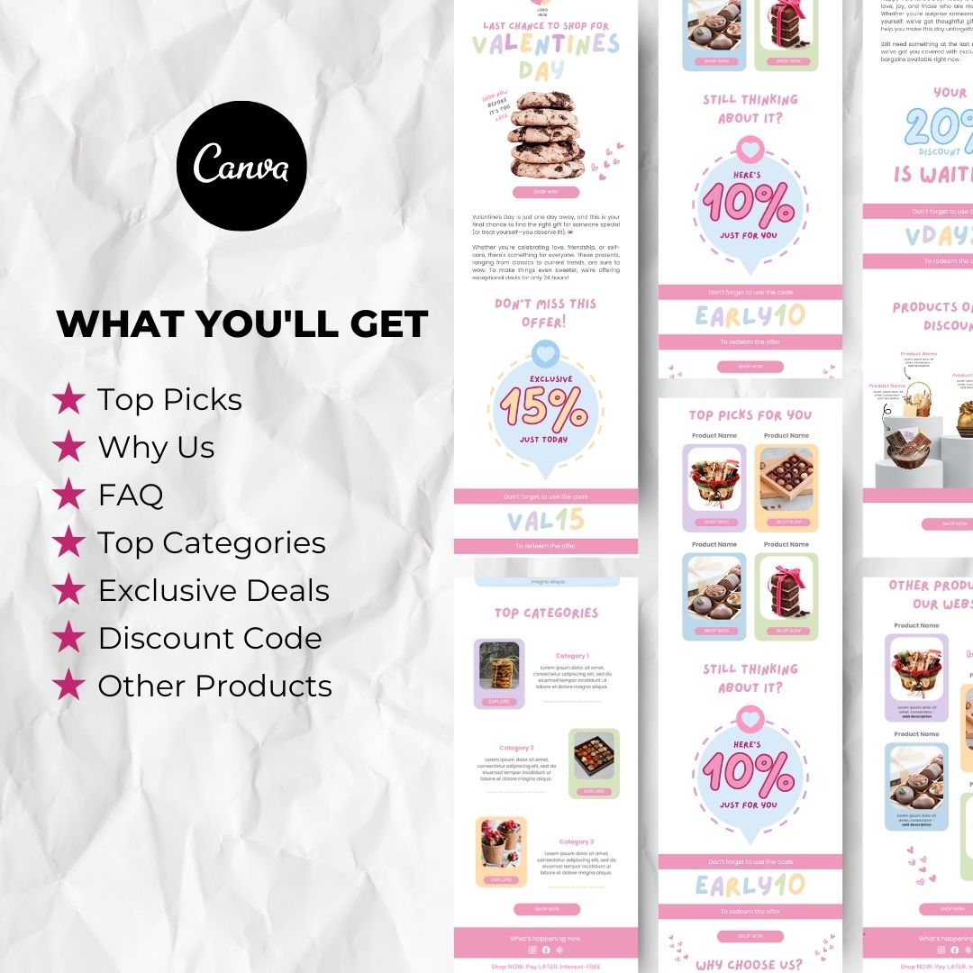 What you will get with valentines email template