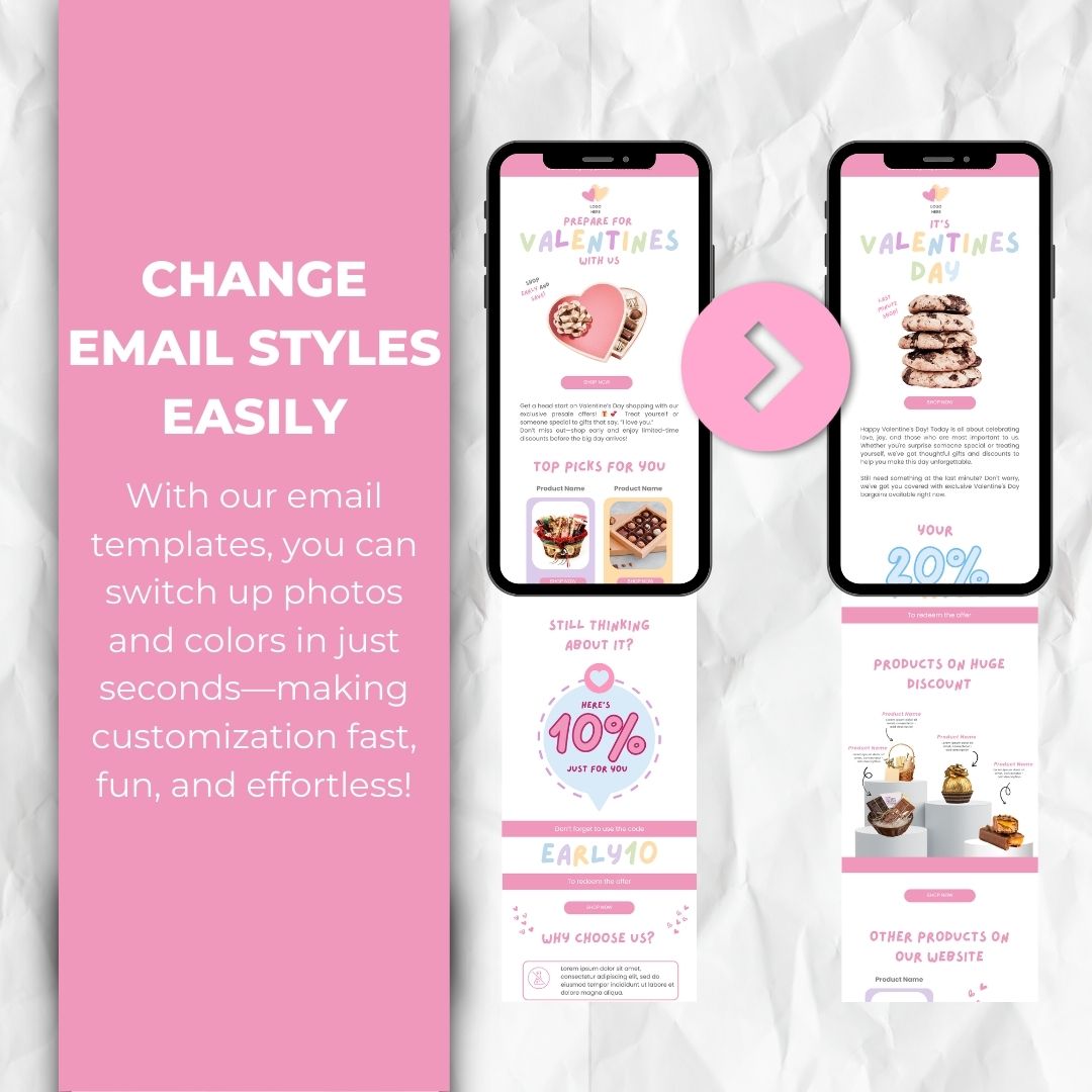 change email styles with our valentines email template