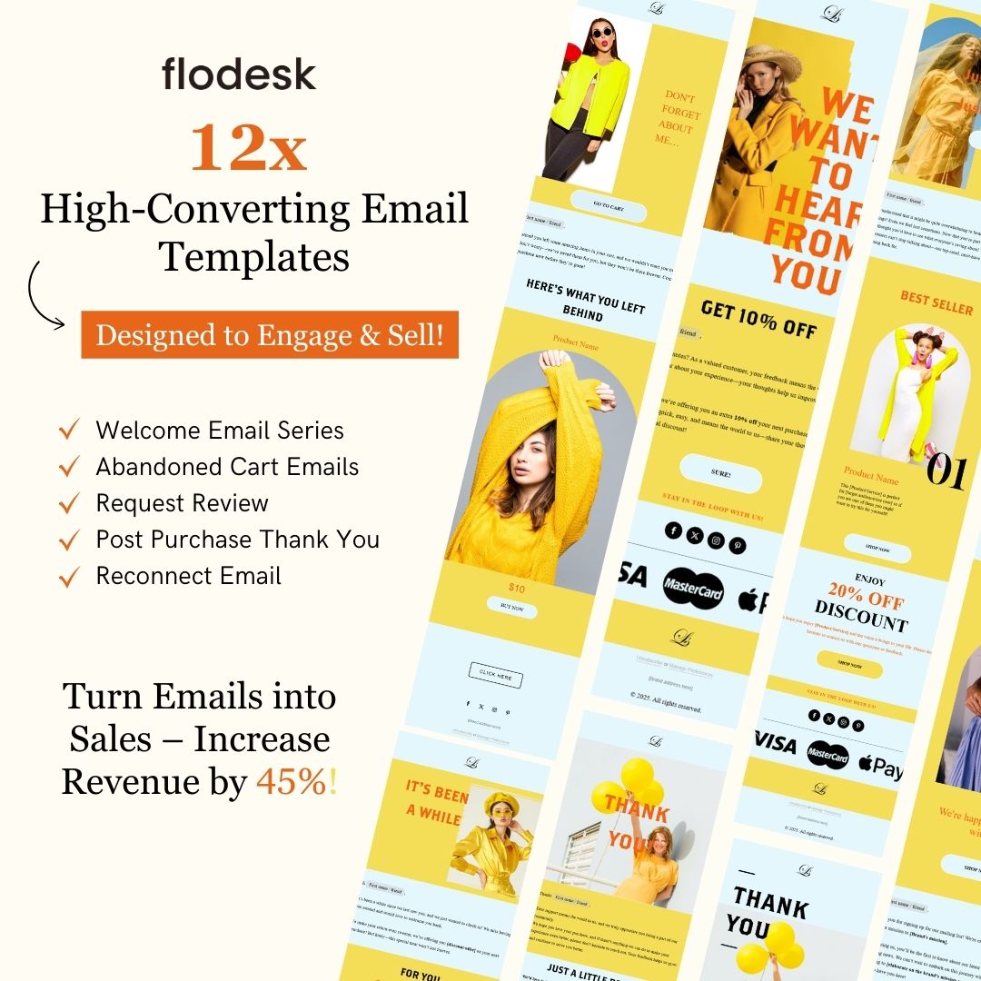 Yellow & Blue Theme Flodesk Fashion Email Templates Bundle