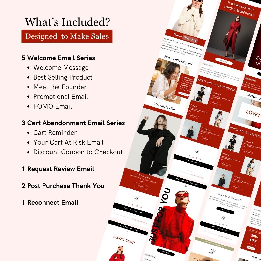 Black & Red Theme Flodesk Fashion Email Templates Bundle