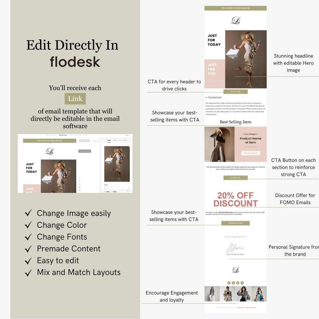 Green & Pink Theme Flodesk Fashion Email Templates Bundle