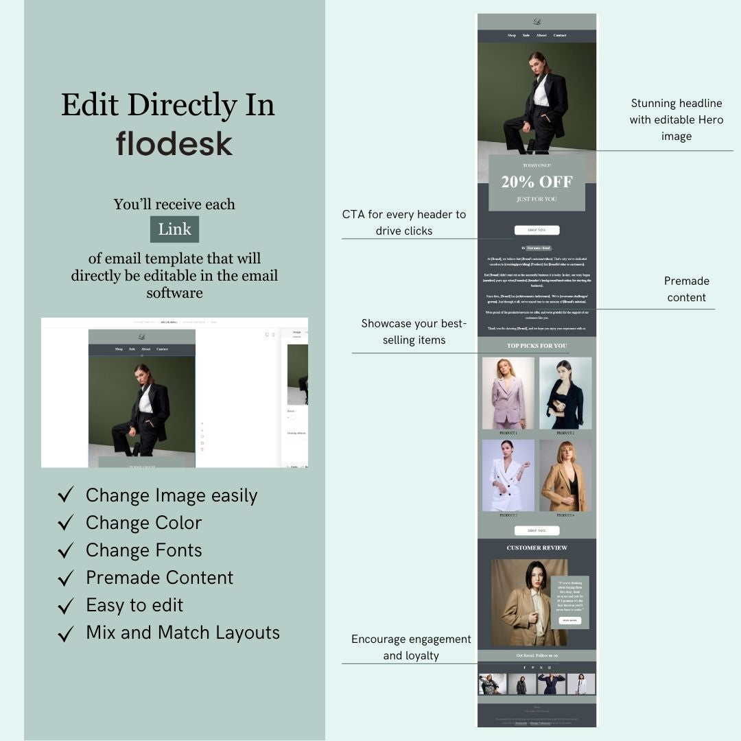 Blue & Green Theme Flodesk Fashion Email Templates Bundle