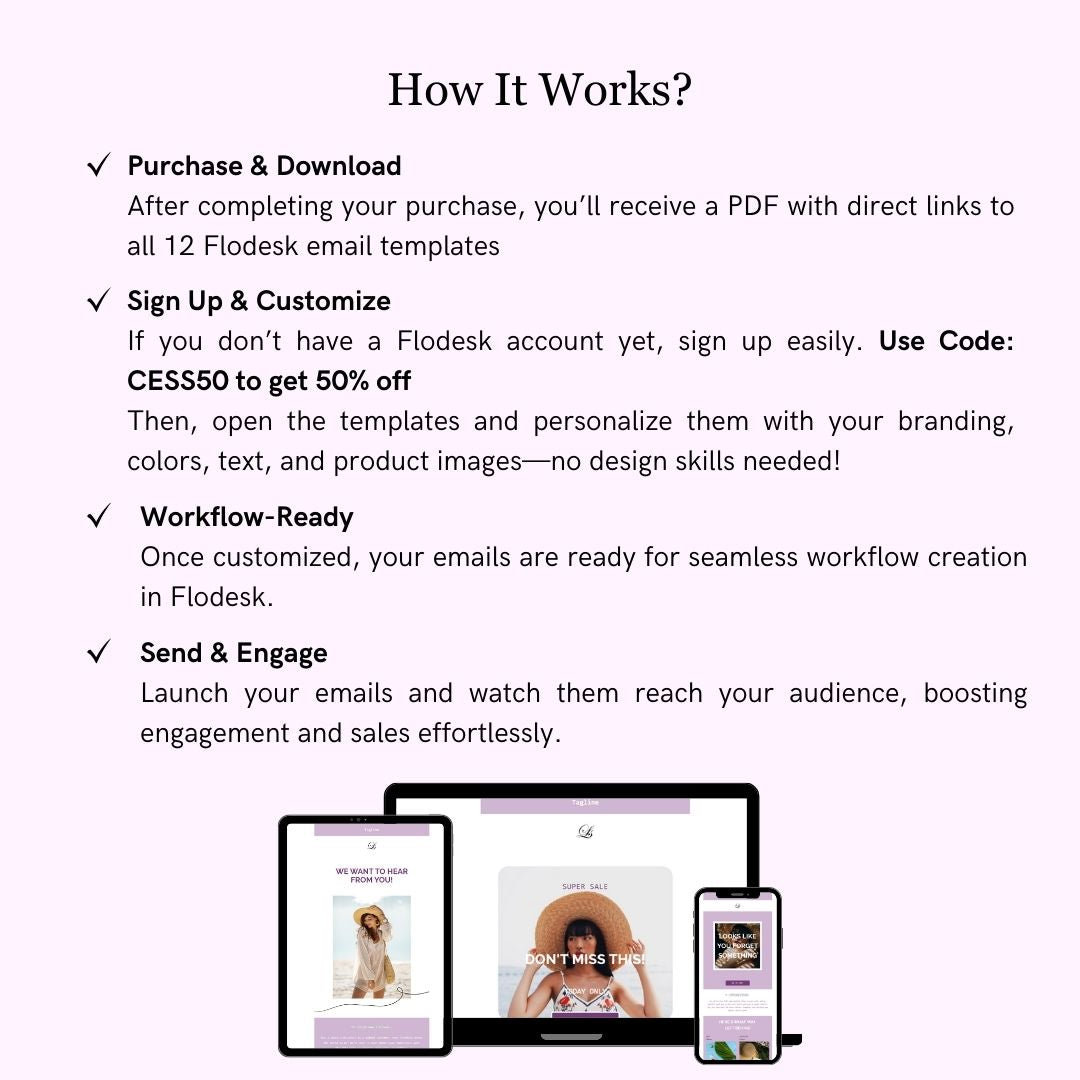 Purple & White Theme Flodesk Fashion Email Templates Bundle