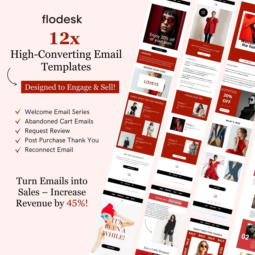 Black & Red Theme Flodesk Fashion Email Templates Bundle
