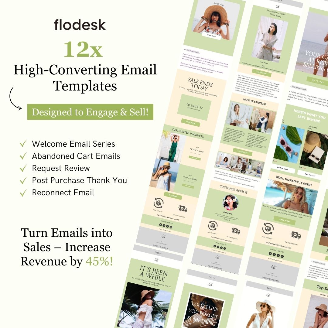 Green & Yellow Theme Flodesk Fashion Email Templates Bundle