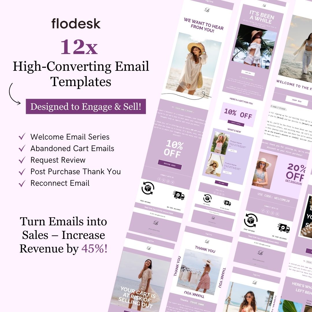 Purple & White Theme Flodesk Fashion Email Templates Bundle