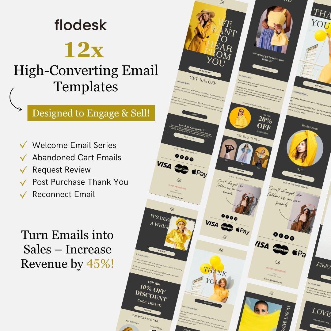 Gold Theme Flodesk Fashion Email Templates Bundle