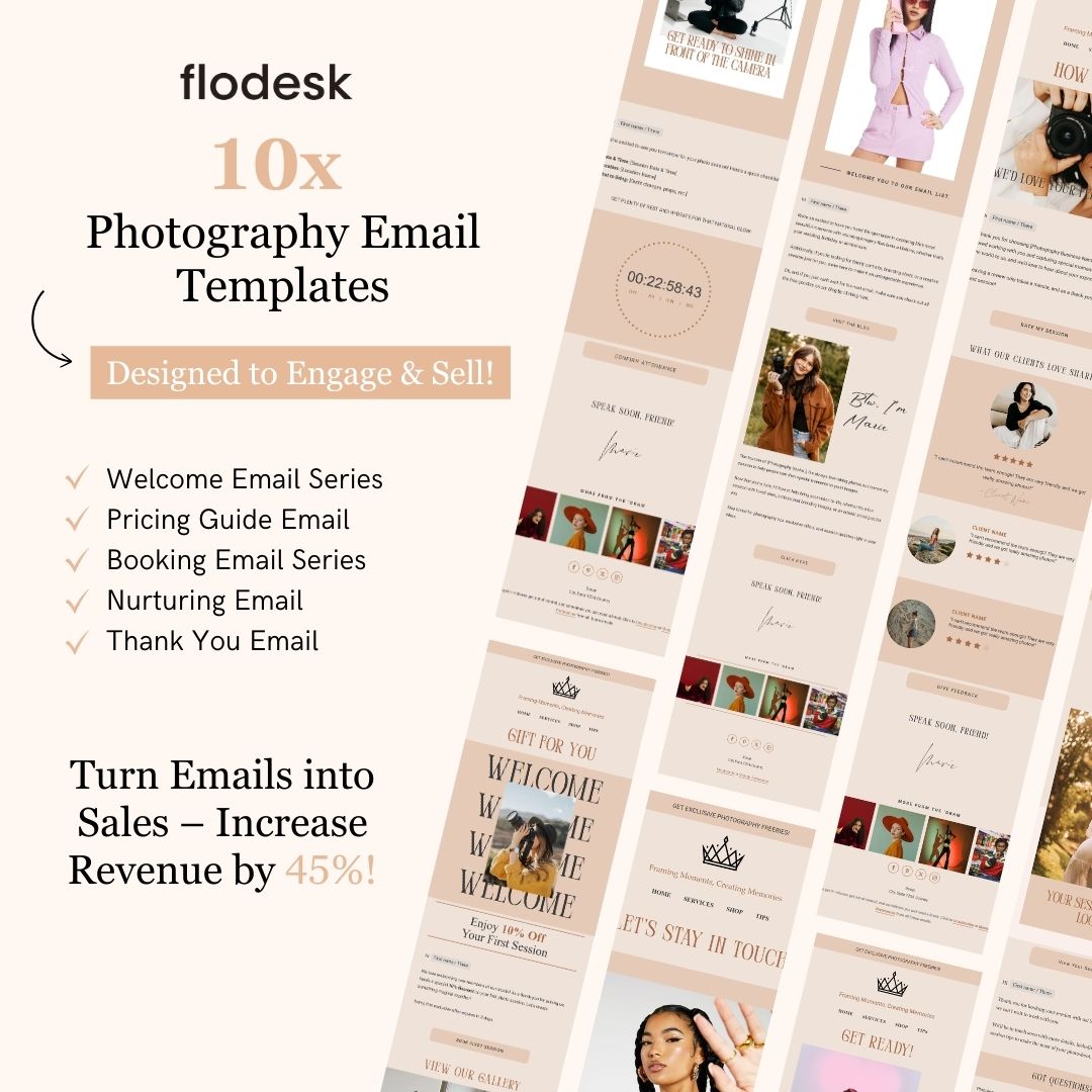 Satin Orange Flodesk Photography Email Templates Bundle