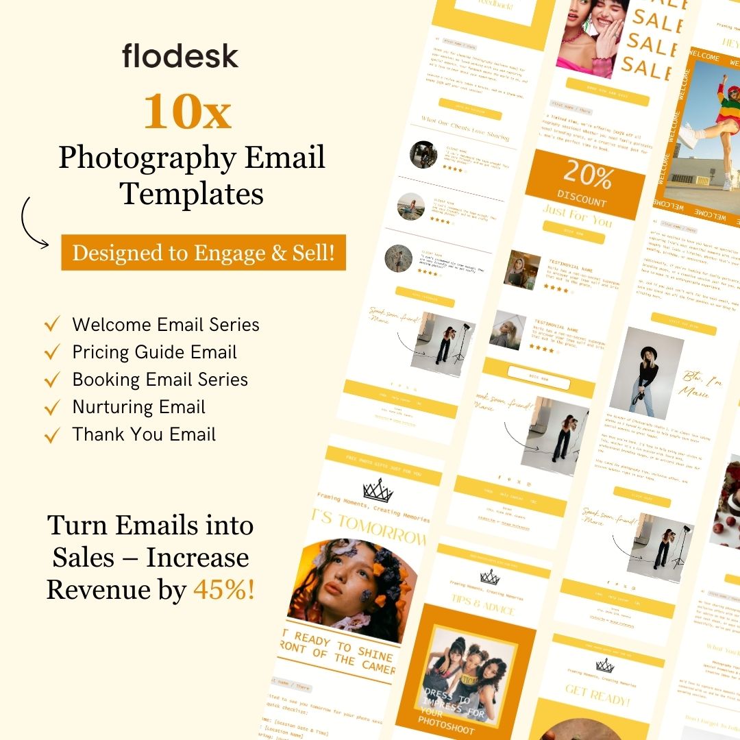 Yellow Orange Flodesk Photography Email Templates Bundle