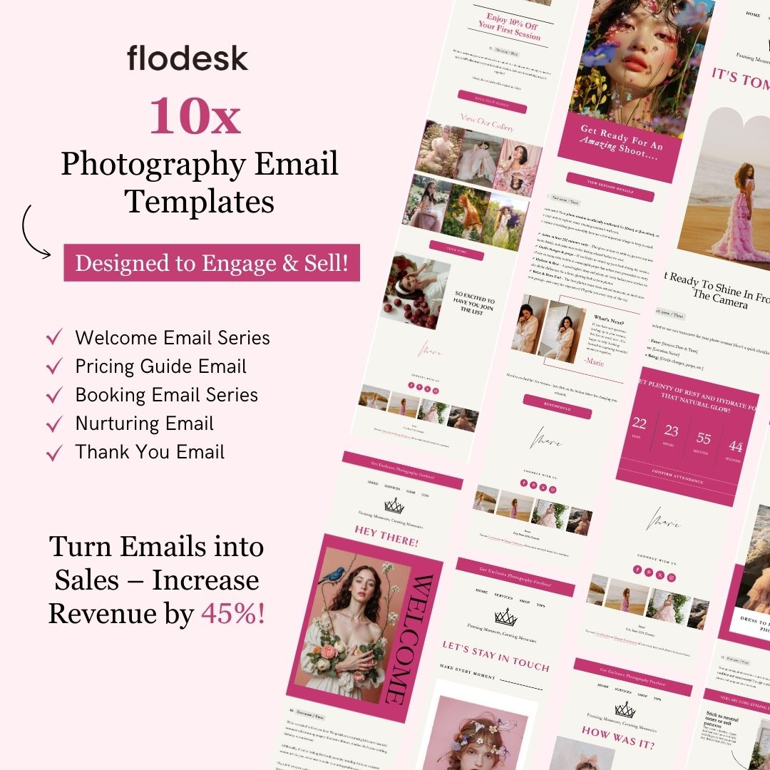 White Pink Flodesk Photography Email Templates Bundle