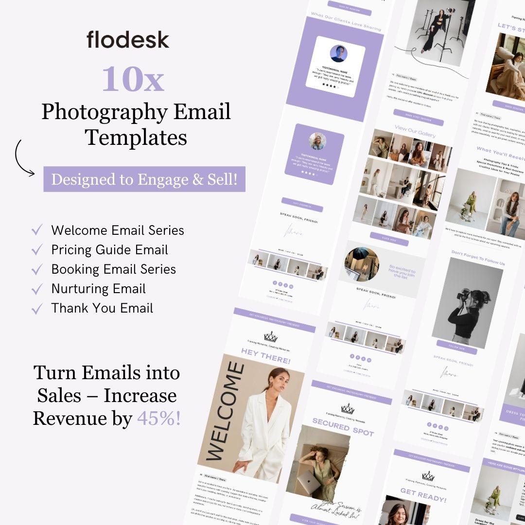 Purple Flodesk Photography Email Templates Bundle
