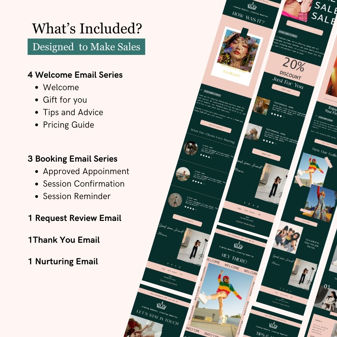 Green Pink Flodesk Photography Email Templates Bundle