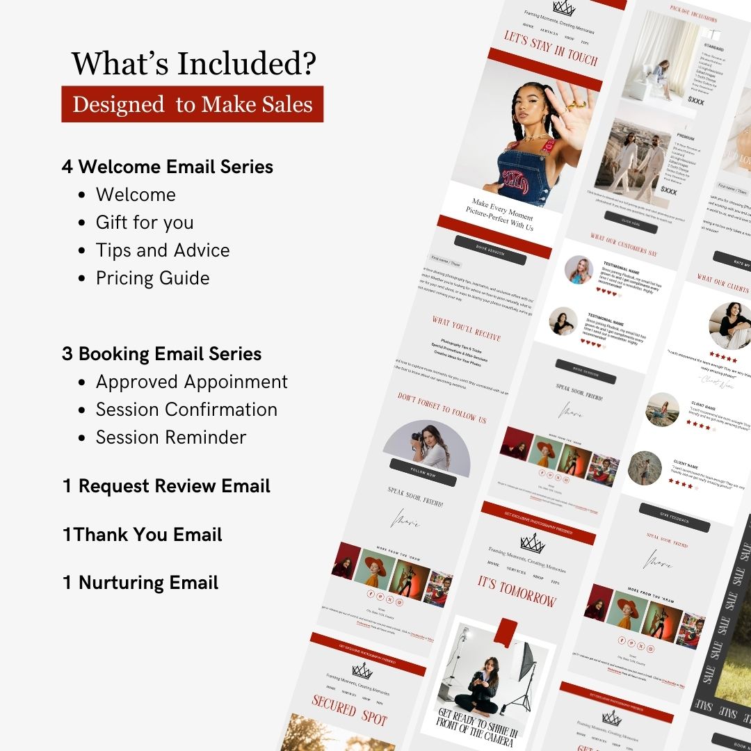 Red Gray Flodesk Photography Email Templates Bundle