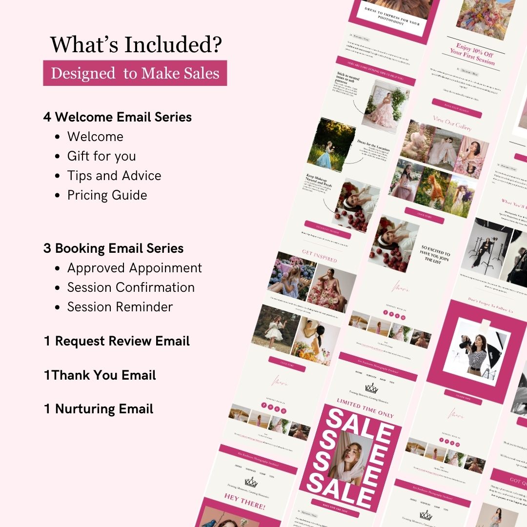 White Pink Flodesk Photography Email Templates Bundle