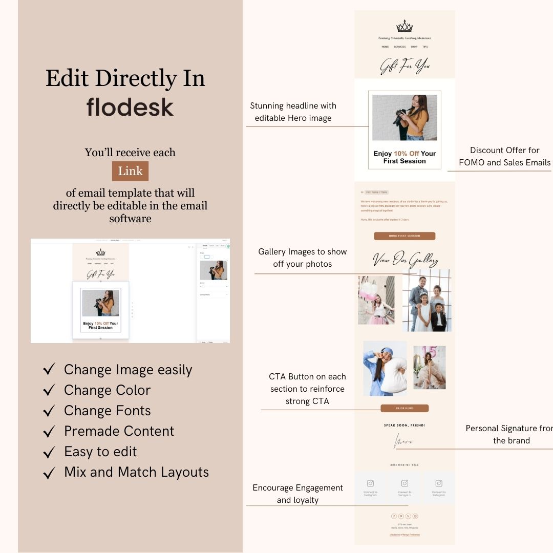 Light Peach Flodesk Photography Email Templates Bundle