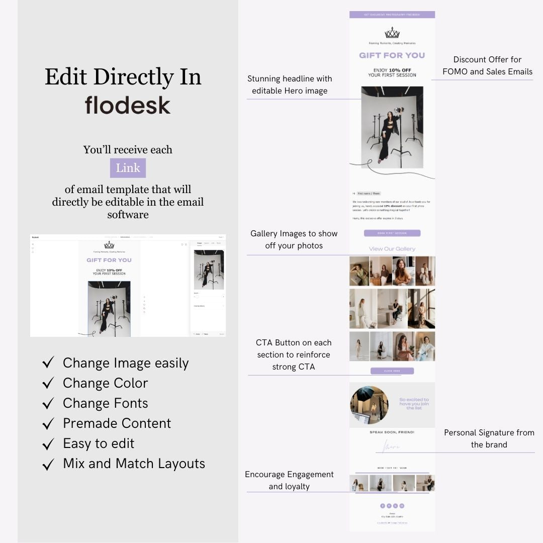 Purple Flodesk Photography Email Templates Bundle