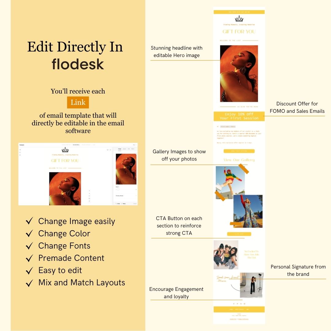 Yellow Orange Flodesk Photography Email Templates Bundle