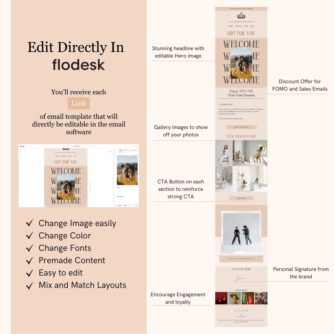 Satin Orange Flodesk Photography Email Templates Bundle