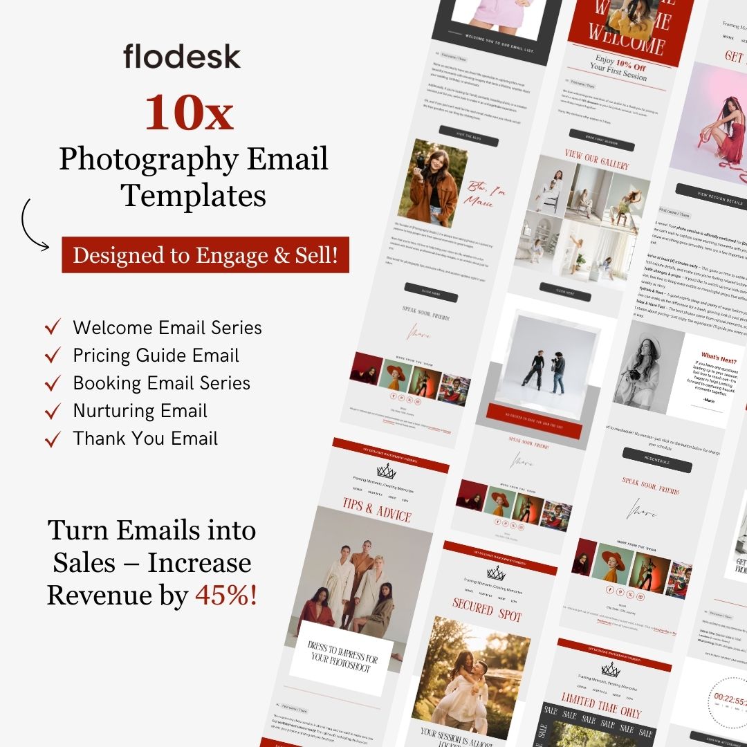 Red Gray Flodesk Photography Email Templates Bundle