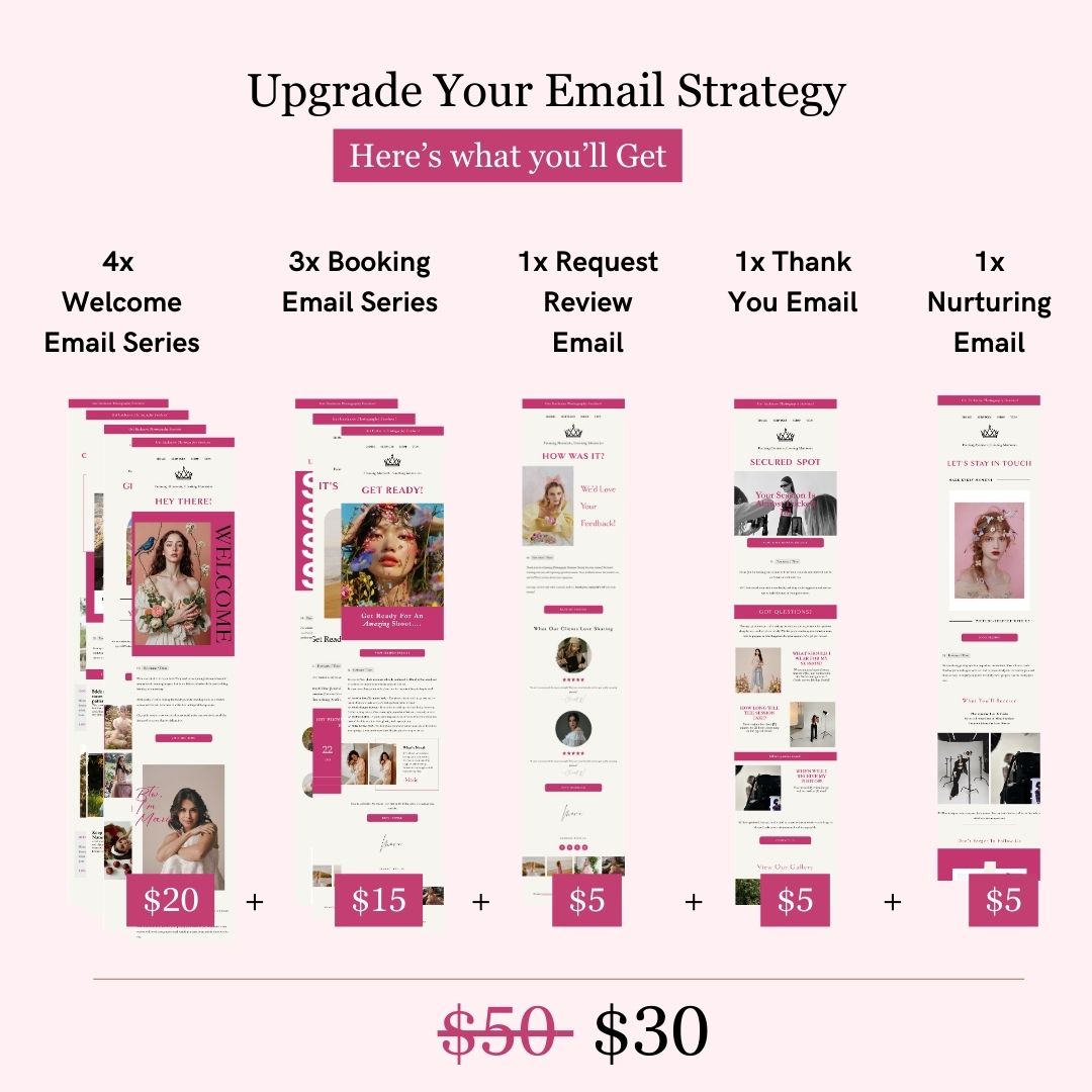 White Pink Flodesk Photography Email Templates Bundle